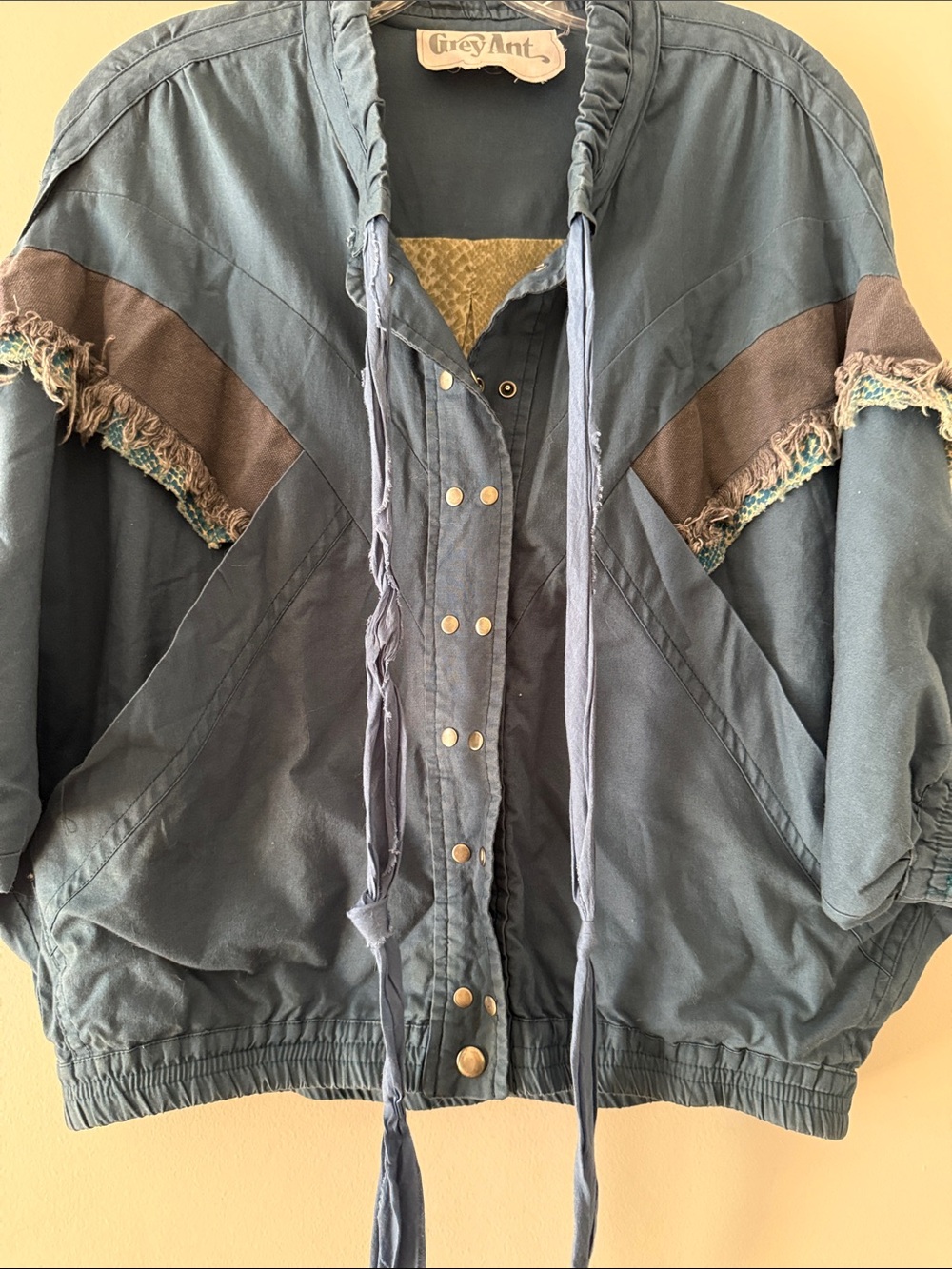 GreyAnt Women's Blue Fringe Trim Bomber Jacket - Picture 5 of 8